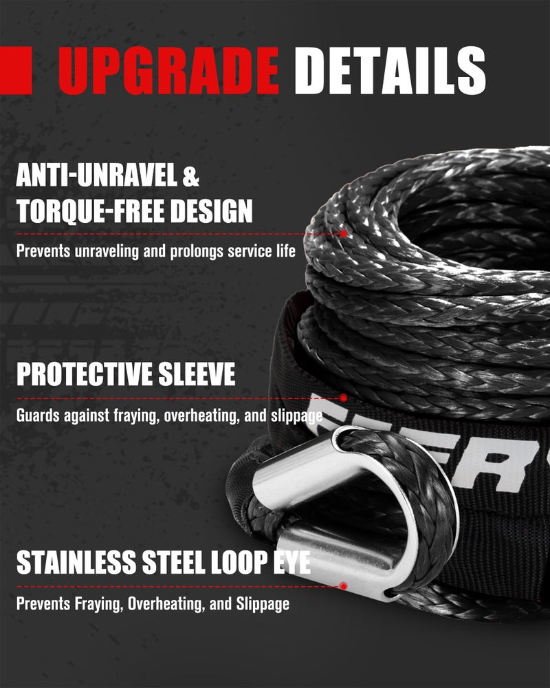 FieryRed 3/16â€ Winch Rope Cable,50 FT 8500 LBS ATV/UTV Synthetic Winch Rope, Winch Line Replacement with Protective Sleeve Suits for 2000 to 3500LBS Winch, Orange/Black/Grey Available - Image 4